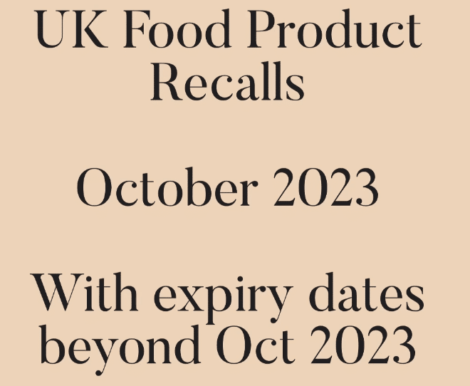 Top 5 Food Recalls UK Oct 2023